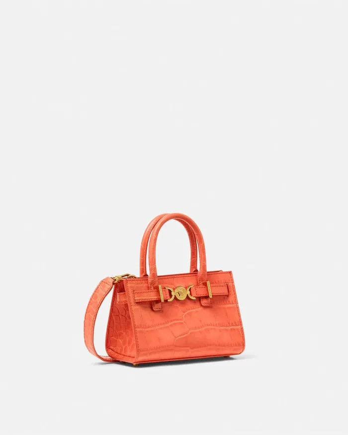 Versace CrocEffect Medusa 03995 Mini Tote Bag Coral Women Mini Bags and Clutches