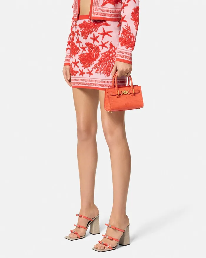 Versace CrocEffect Medusa 03995 Mini Tote Bag Coral Women Mini Bags and Clutches