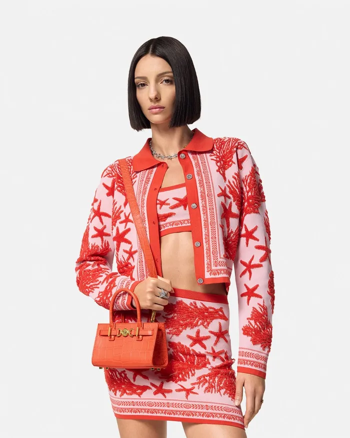 Versace CrocEffect Medusa 03995 Mini Tote Bag Coral Women Mini Bags and Clutches