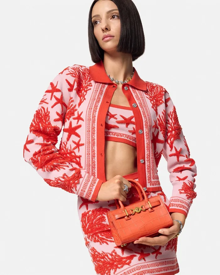Versace CrocEffect Medusa 03995 Mini Tote Bag Coral Women Mini Bags and Clutches