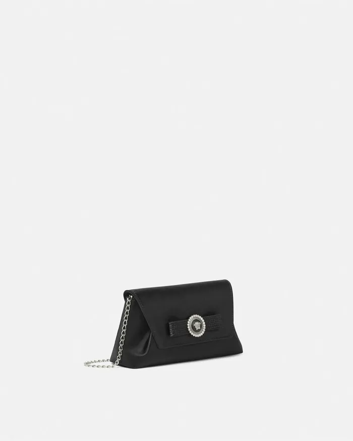 Versace Crystal Gianni Ribbon Clutch Blacksilver Women Mini Bags and Clutches