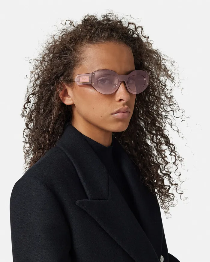 Versace Damier Plaque Shield Sunglasses Goldpink Women Sunglasses