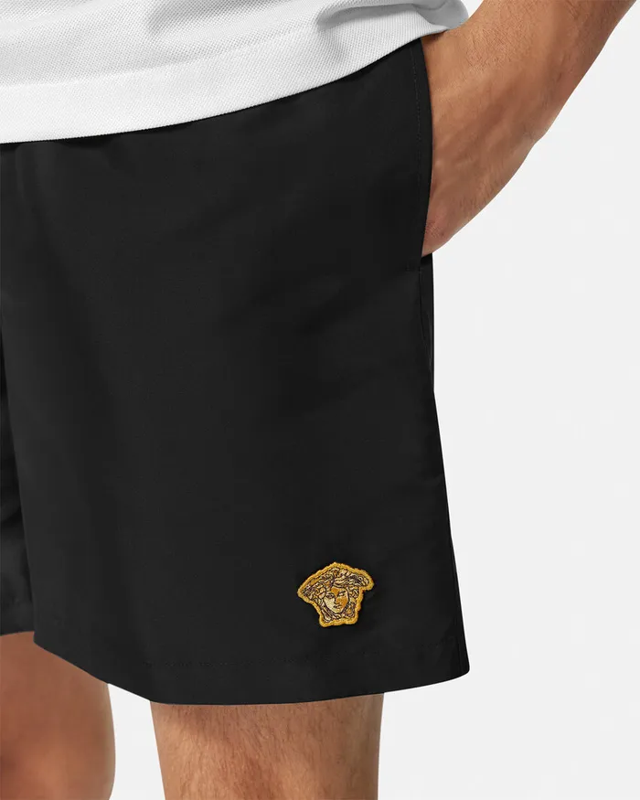 Versace Embroidered Medusa Swim Boardshorts Black Men Swimwear