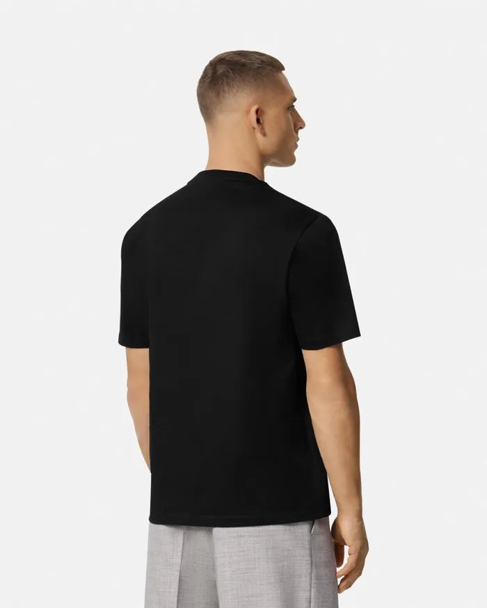 Versace Embroidered University Coral TShirt Black Men TShirts and Polos