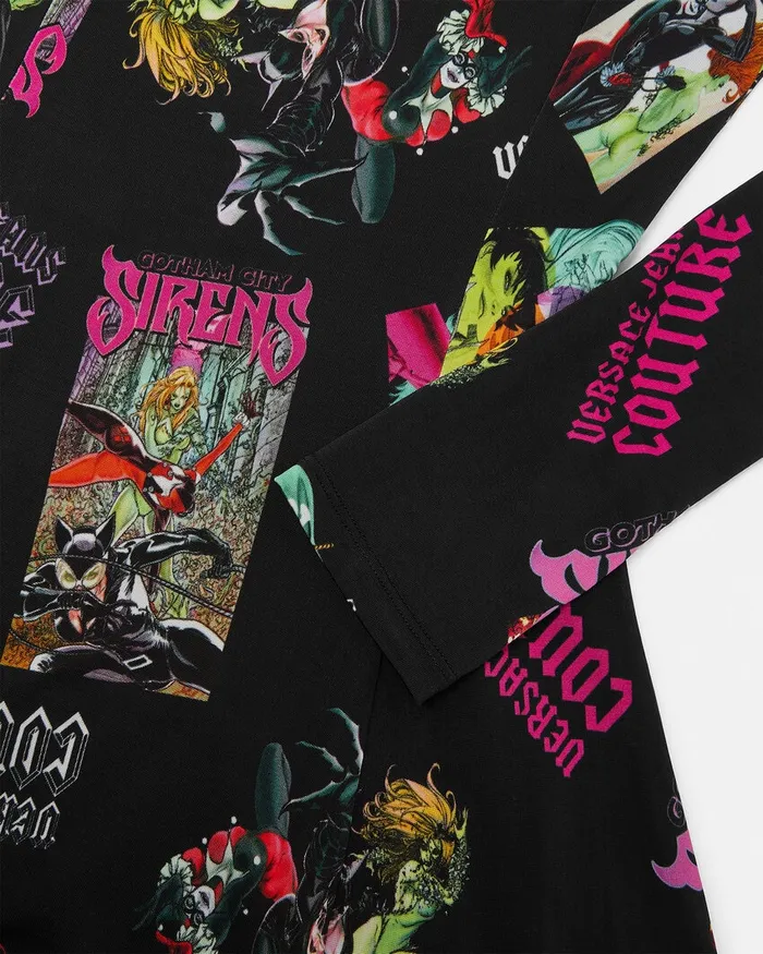 Versace Gotham City Sirens Flared Mini Dress Blackprint Women Jeans Couture