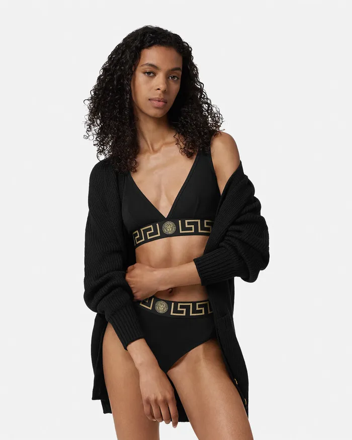 Versace Greca Border Triangle Bralette Black Women Bras and Briefs