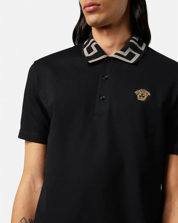 Versace Greca Polo Shirt Black Men TShirts and Polos