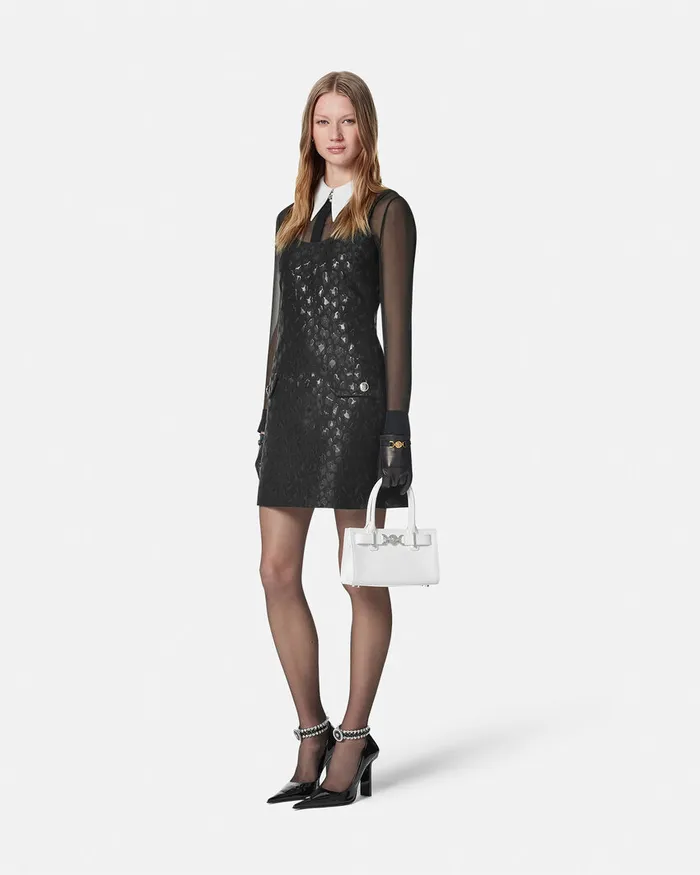 Versace Leopard Jacquard Scoop Mini Dress Black Women Dresses