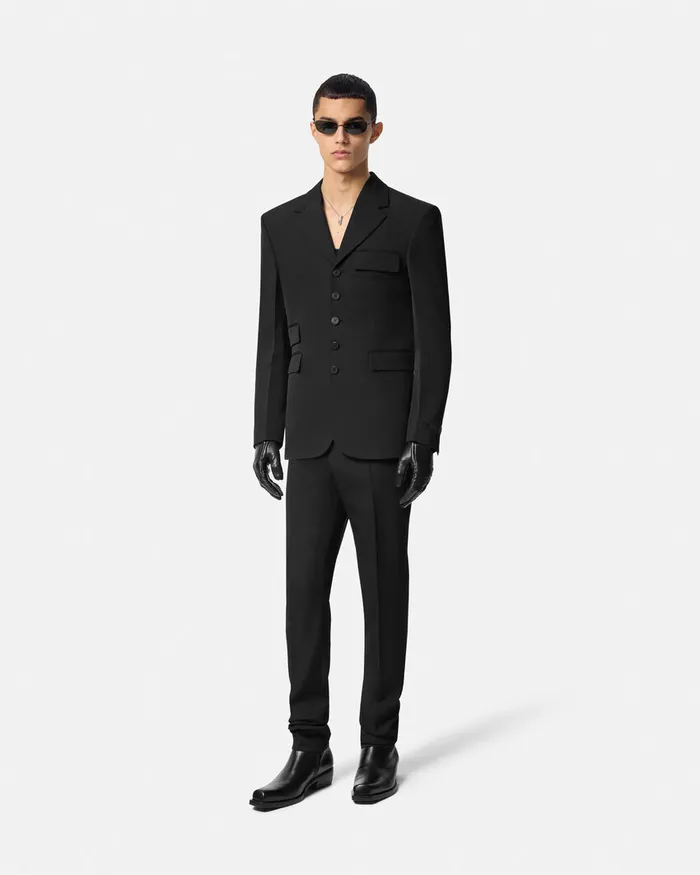 Versace Light Wool FiveButton Blazer Black Men Blazers and Suits