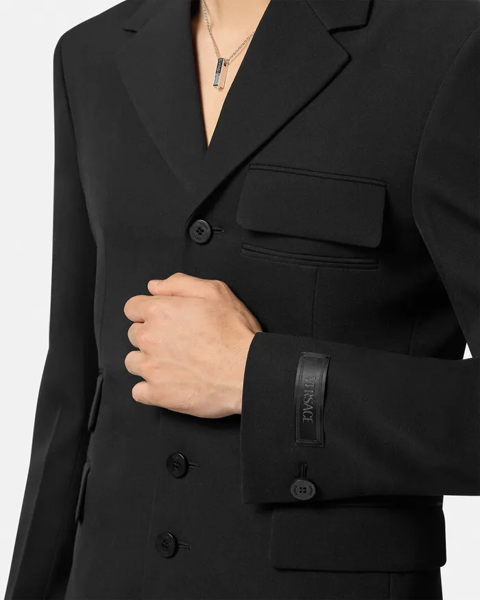Versace Light Wool FiveButton Blazer Black Men Blazers and Suits