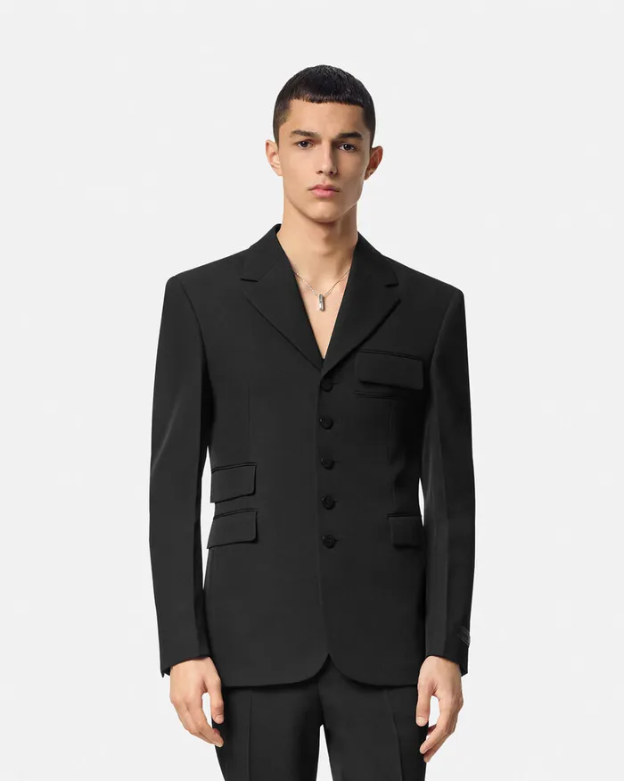Versace Light Wool FiveButton Blazer Black Men Blazers and Suits