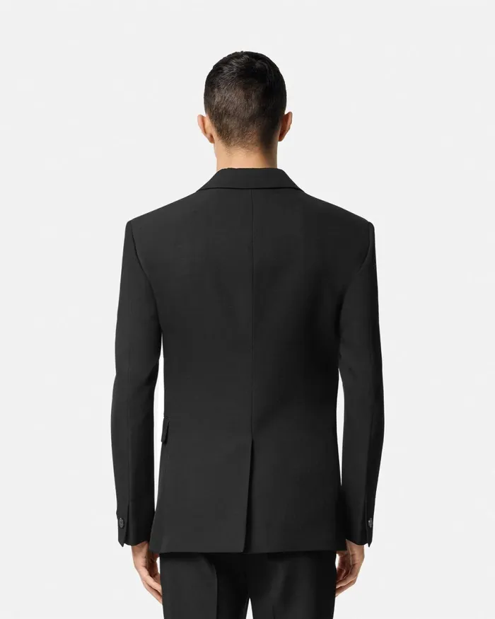 Versace Light Wool FiveButton Blazer Black Men Blazers and Suits