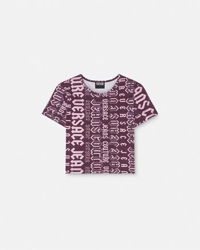 Versace Logomania Crop TShirt Purple Women Jeans Couture