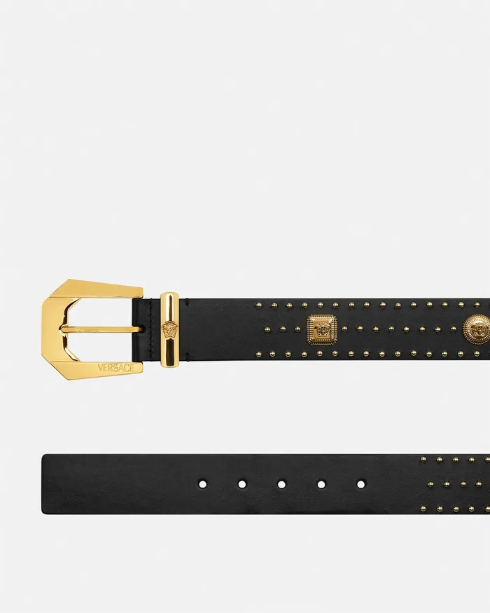 Versace Medusa Heritage Studded Leather Belt 4 Cm Blackgold Men Belts
