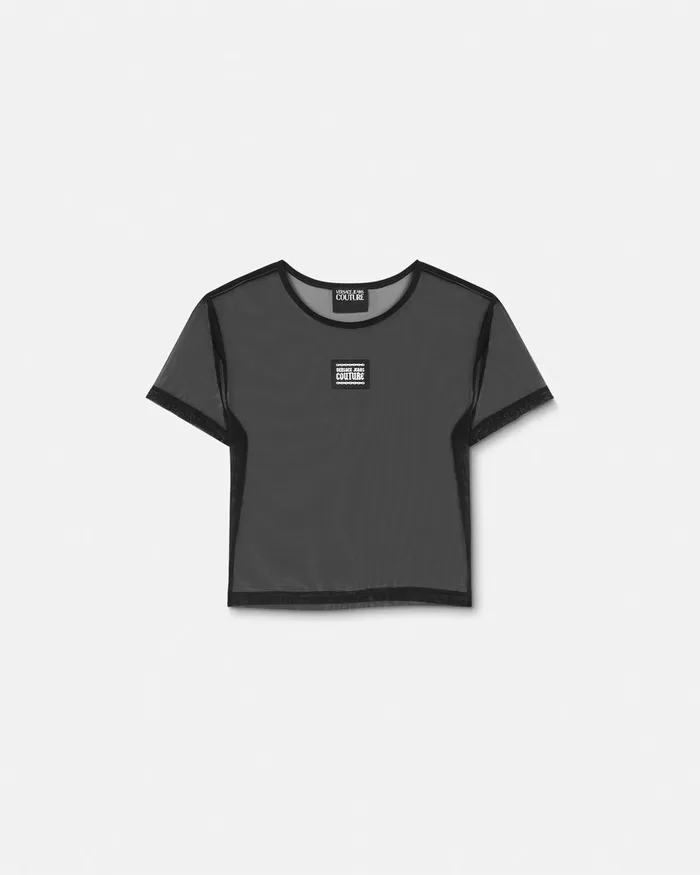 Versace Mesh Crop TShirt Blackprint Women Jeans Couture