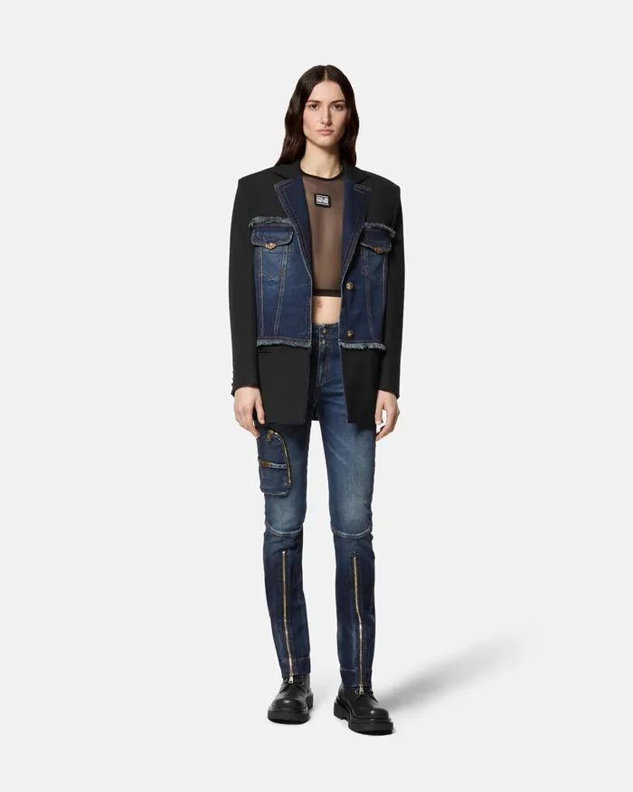 Versace Mesh Crop TShirt Blackprint Women Jeans Couture