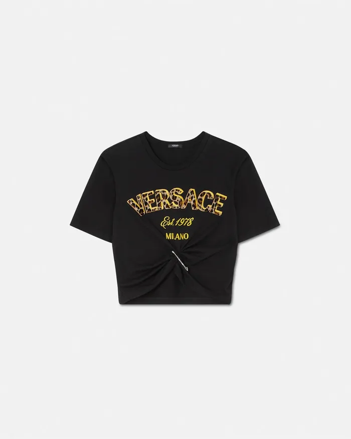 Versace Wild Stamp Safety Pin Crop TShirt Blackprint Women TShirts and Sweatshirts Versace Wild Stamp Safety Pin Crop TShirt Blackprint Women TShirts and Sweatshirts