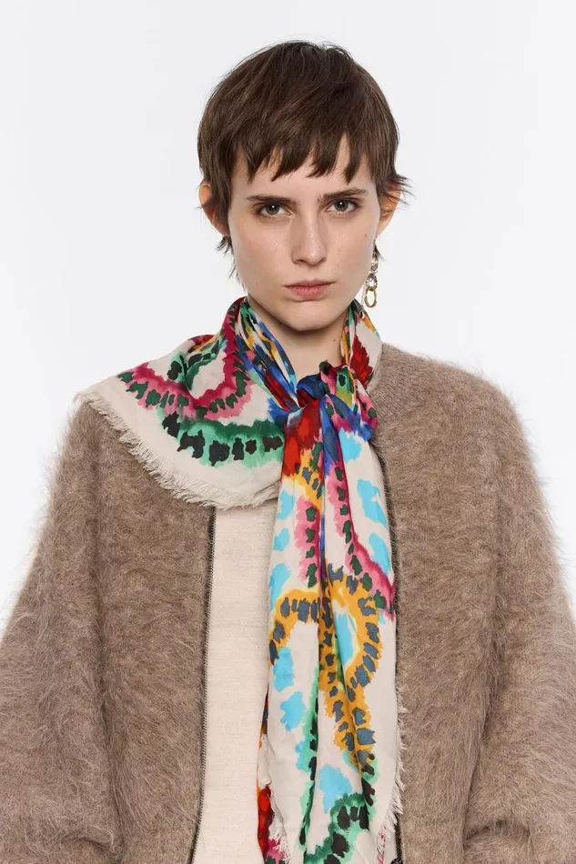 White Multicolor Hearts Shawl Off White Women Bimba Y Lola Scarves