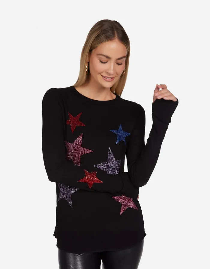 Women039s McKinley Color Crystal Multi Stars Black Lauren Moshi Long Sleeve
