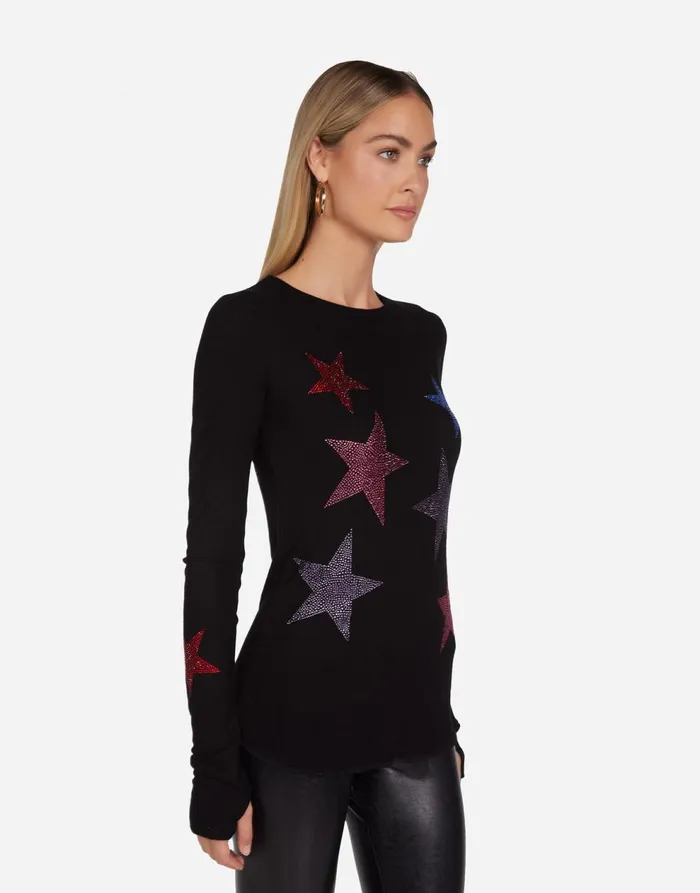 Women039s McKinley Color Crystal Multi Stars Black Lauren Moshi Long Sleeve