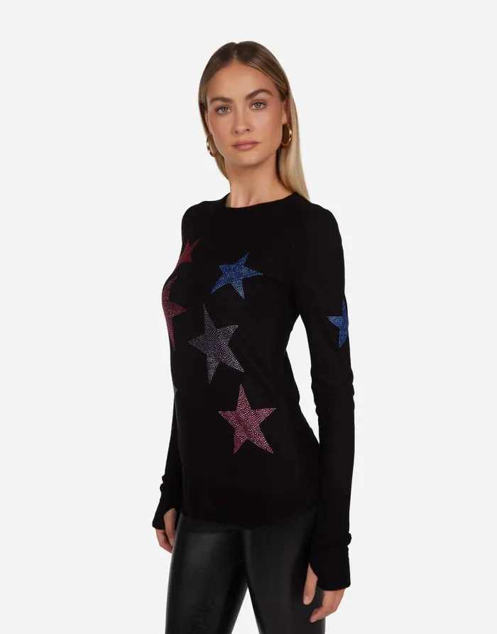 Women039s McKinley Color Crystal Multi Stars Black Lauren Moshi Long Sleeve