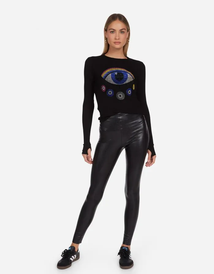 Women039s McKinley Crystal Rainbow Evil Eye Black Lauren Moshi Long Sleeve