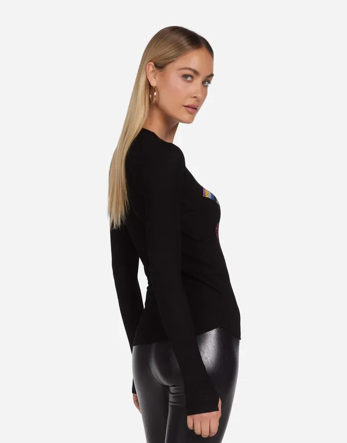 Women039s McKinley Crystal Rainbow Evil Eye Black Lauren Moshi Long Sleeve