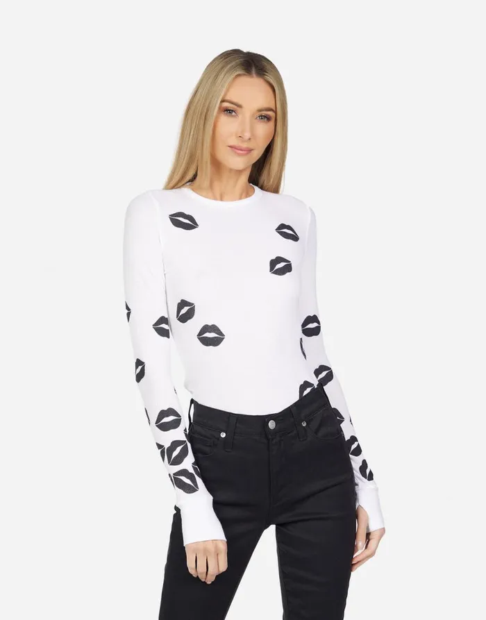 Women039s McKinley Scattered Lip White Lauren Moshi Long Sleeve