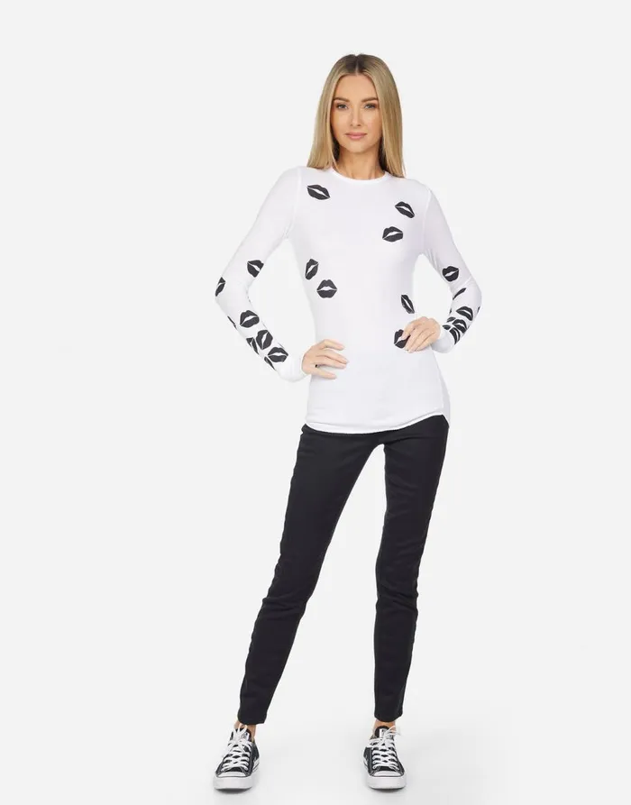Women039s McKinley Scattered Lip White Lauren Moshi Long Sleeve