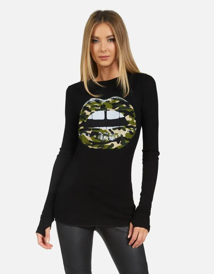 Women039s McKinley X Camo Lip Black Lauren Moshi Long Sleeve