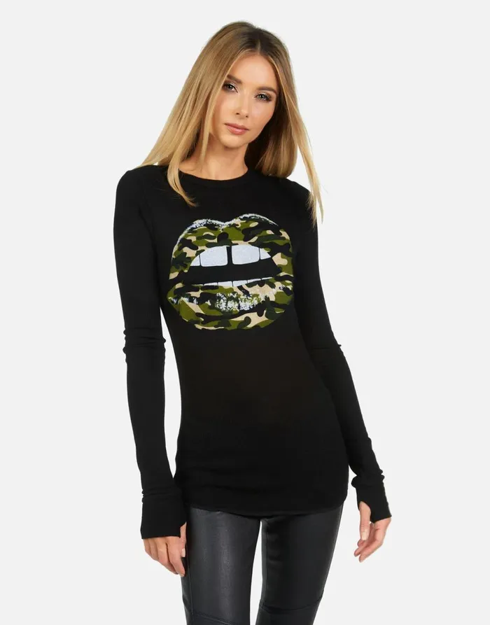 Women039s McKinley X Camo Lip Black Lauren Moshi Long Sleeve