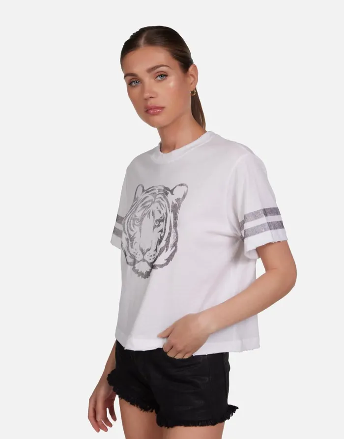 Women039s Rue Vintage Tiger Elements White Lauren Moshi Short Sleeve