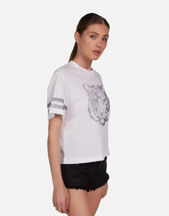 Women039s Rue Vintage Tiger Elements White Lauren Moshi Short Sleeve