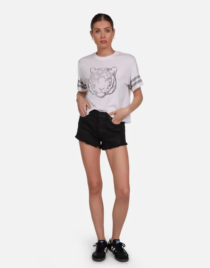 Women039s Rue Vintage Tiger Elements White Lauren Moshi Short Sleeve