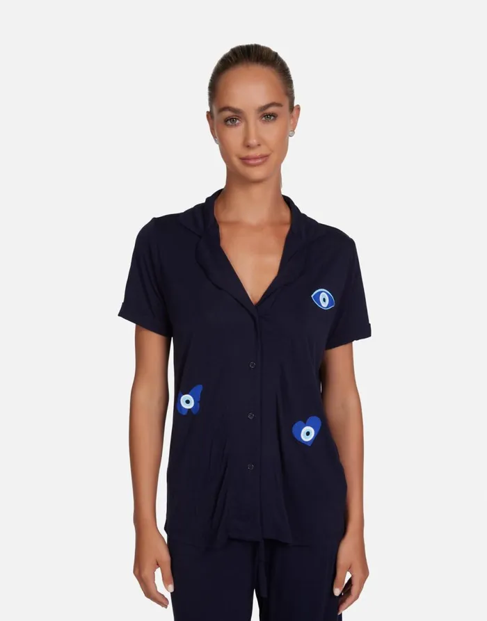 Women039s Waverly Chain Evil Eye Navy Lauren Moshi Short Sleeve