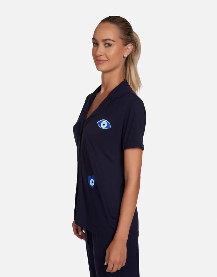 Women039s Waverly Chain Evil Eye Navy Lauren Moshi Short Sleeve