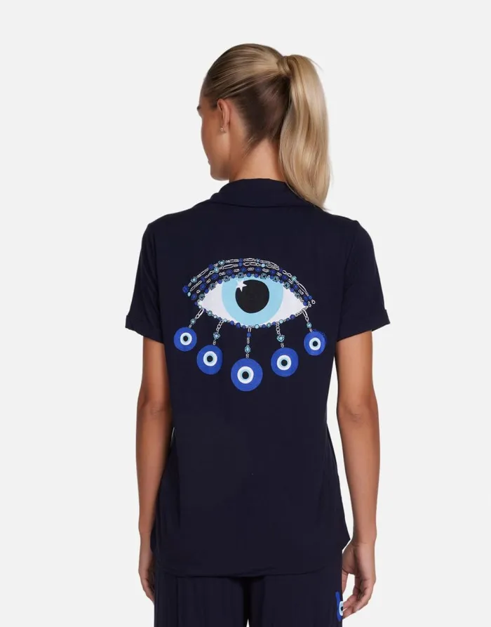 Women039s Waverly Chain Evil Eye Navy Lauren Moshi Short Sleeve
