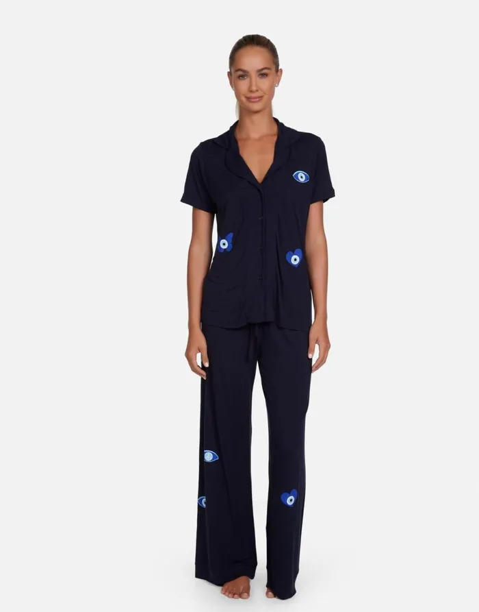 Women039s Waverly Chain Evil Eye Navy Lauren Moshi Short Sleeve