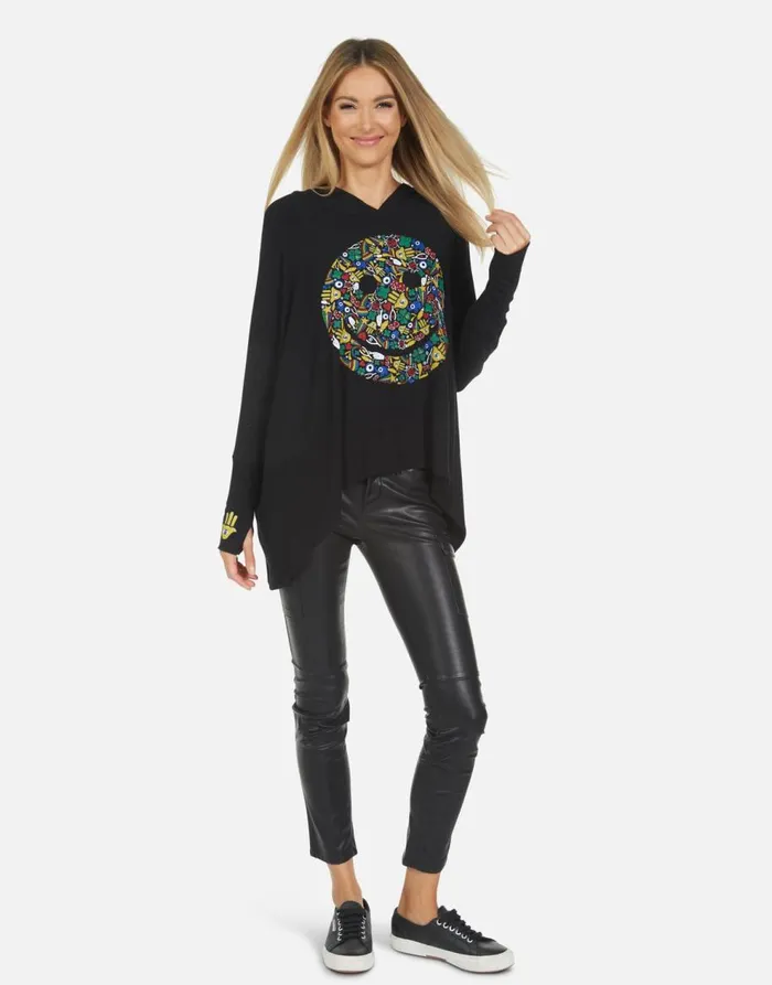 Women039s Wilma Lucky Happy Face Black Lauren Moshi Hoodies