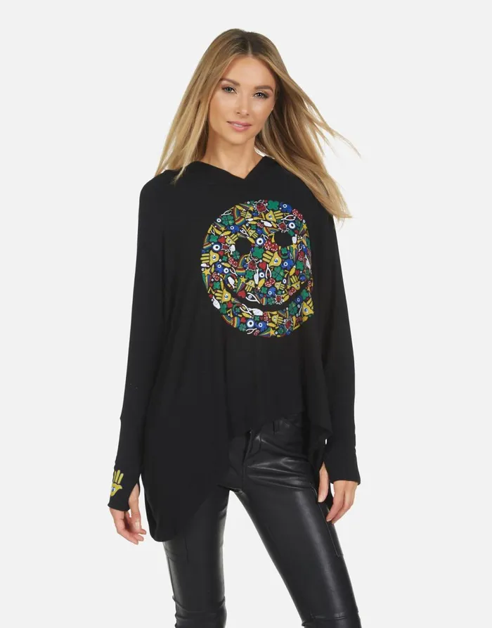Women039s Wilma Lucky Happy Face Black Lauren Moshi Hoodies
