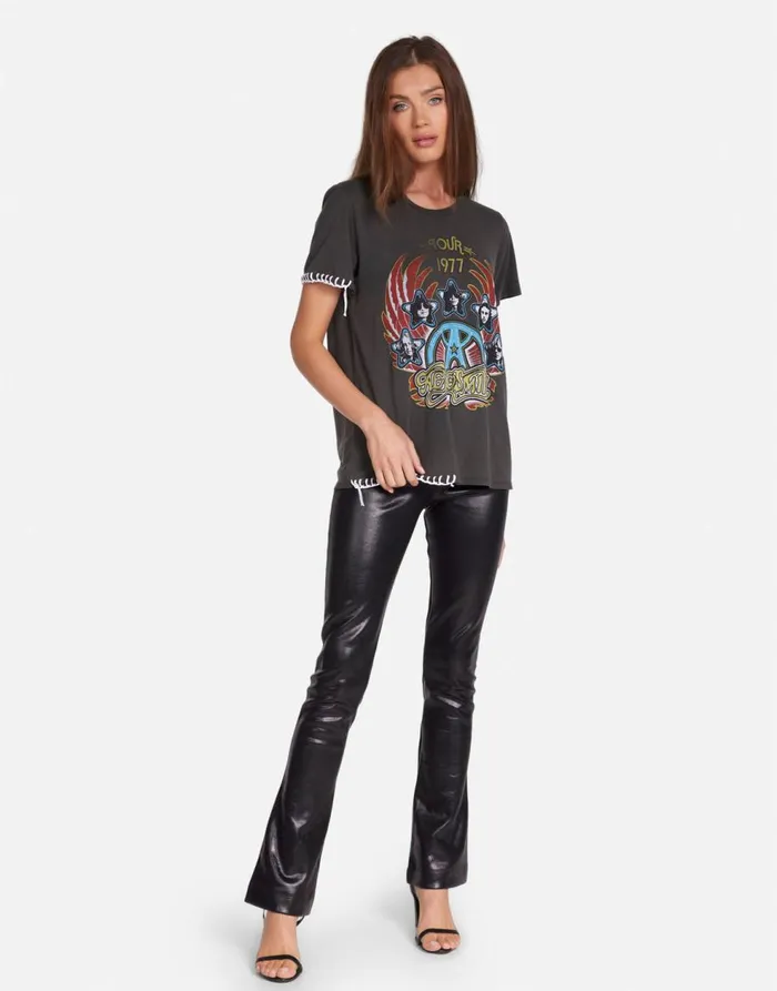Women039s Wolf Aerosmith Tour Pigment Black Lauren Moshi Short Sleeve