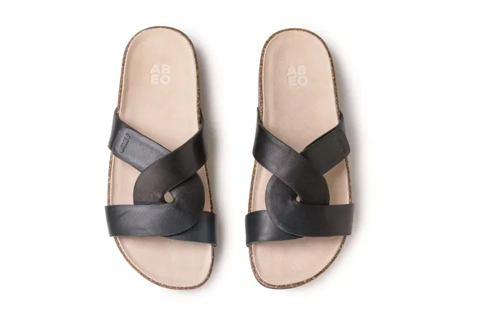 Women ABEO Footwear Sandals Lanai Slide Black Nubuck Women ABEO Footwear Sandals Lanai Slide Black Nubuck