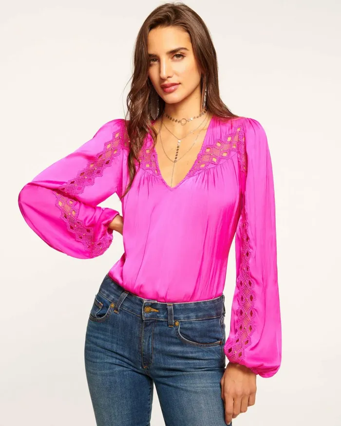 Women Alaina Embellished Blouse Electric Pink Ramy Brook Tops Women Alaina Embellished Blouse Electric Pink Ramy Brook Tops