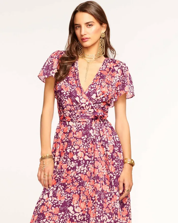 Women Alina Short Sleeve Maxi Dress Cabernet Dot Ramy Brook Dresses