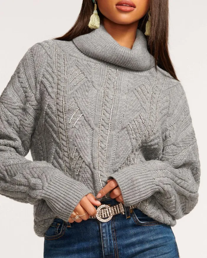 Women Annabelle Embellished Turtleneck Sweater Ivory Bedazzled Ramy Brook Tops Women Annabelle Embellished Turtleneck Sweater Ivory Bedazzled Ramy Brook Tops