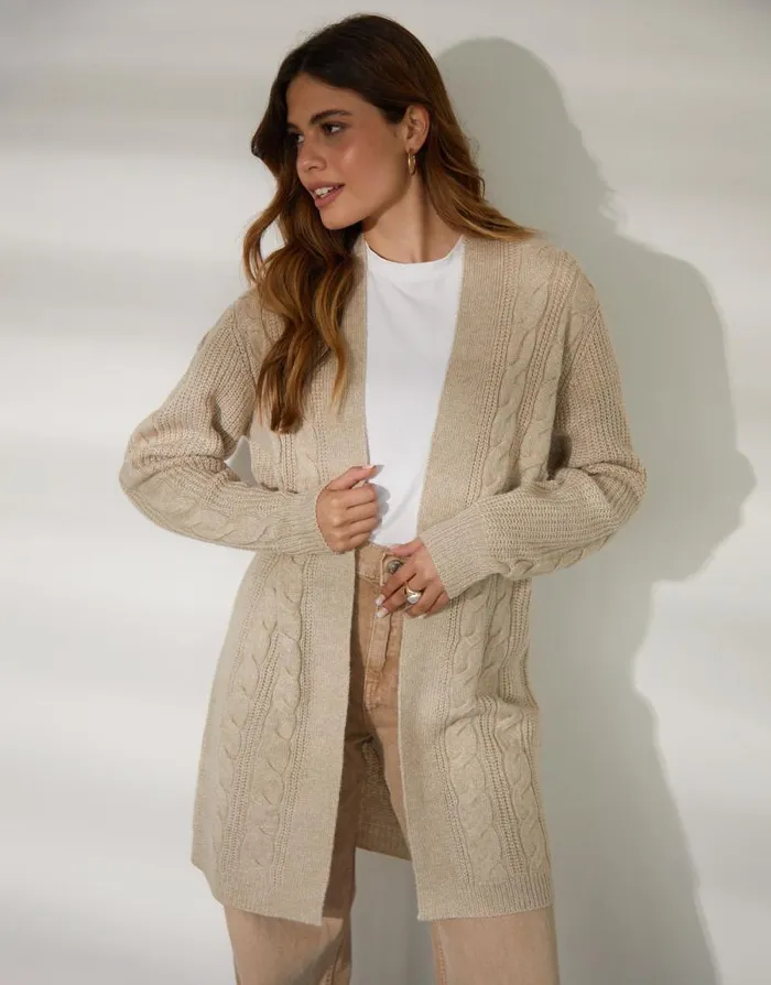 Women Beige Cable Knit Cardigan Threadbare Cardigans