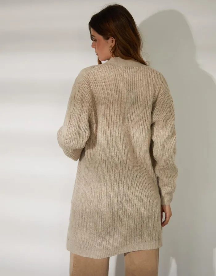 Women Beige Cable Knit Cardigan Threadbare Cardigans