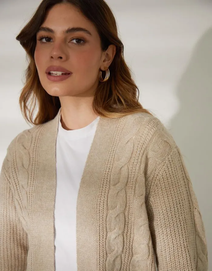Women Beige Cable Knit Cardigan Threadbare Cardigans