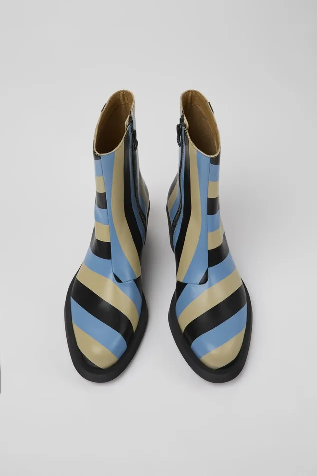 Women Bonnie Multicolored Striped Leather Boots Camper Ankle Boots Women Bonnie Multicolored Striped Leather Boots Camper Ankle Boots