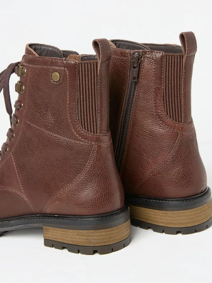 Women Boots Fat Face Margot Brown LaceUp Boots